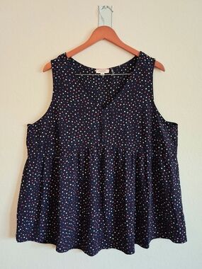 ANDREE Navy Polka Dot Sleeveless Babydoll Top